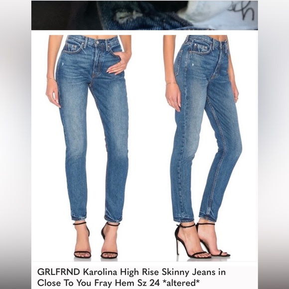 GRLFRND Karolina High Rise Skinny Jeans in Close To You Fray Hem Sz 24 *altered* - Picture 1 of 7